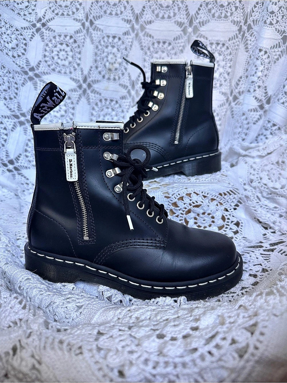 Dr. Martens 1460 Zip HDW Black & White Contrast Boots - Women's Size 8